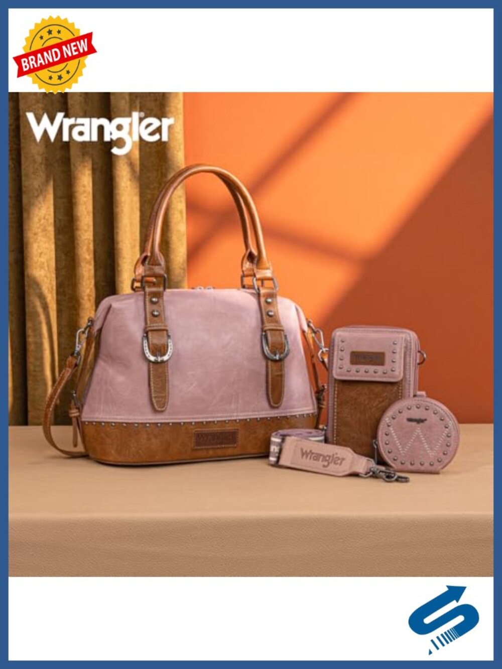 Vintage Western Doctor Bag Set Faux Leather Satchel Purse with Wristlet & Coin - Picture 3 of 6